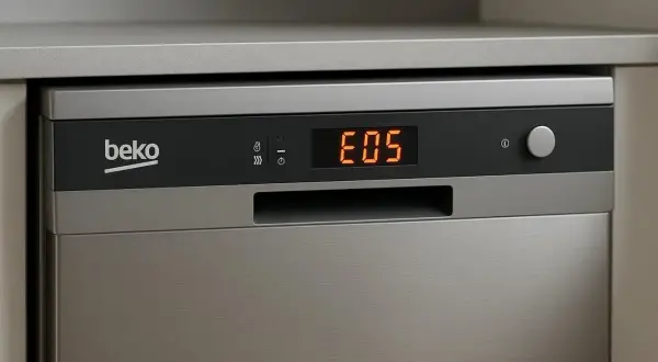 Wyświetlacz zmywarki Beko pokazuje kod błędu E05. Dowiedz się, jak zresetować zmywarkę Beko, gdy pojawi się ten komunikat.