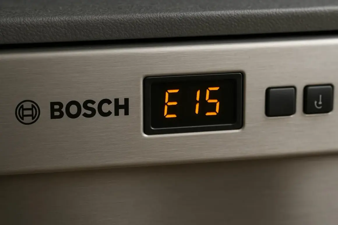 Wyświetlacz zmywarki Bosch pokazuje błąd E15.